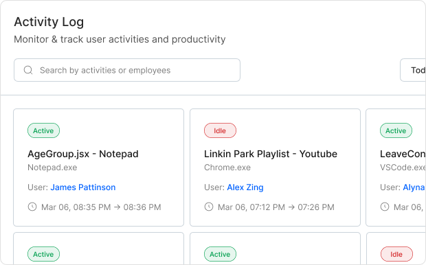 Real-time activity insights dashboard